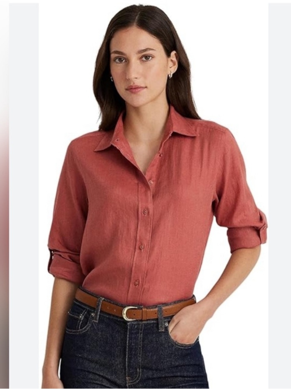 Lauren Ralph Lauren Women’s Linen Roll-Tab-Sleeve Shirt